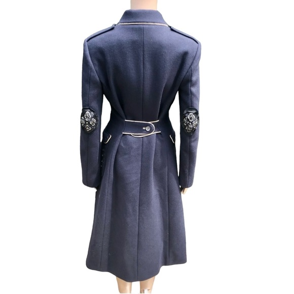 Prada NWTlong dark blue double breasted coat with crystal elbow patches Sz eu 42 - Picture 8 of 16